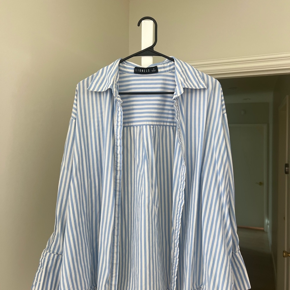 Blue and White Striped Men's Shirt